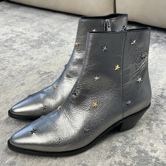 NIB Zadig & Voltaire Tyler Vintage Metallic Silver Star Ankle Boots Leather 41 - Picture 6 of 16